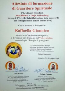 attestato guaritore spirituale primo livello reiki primo livello